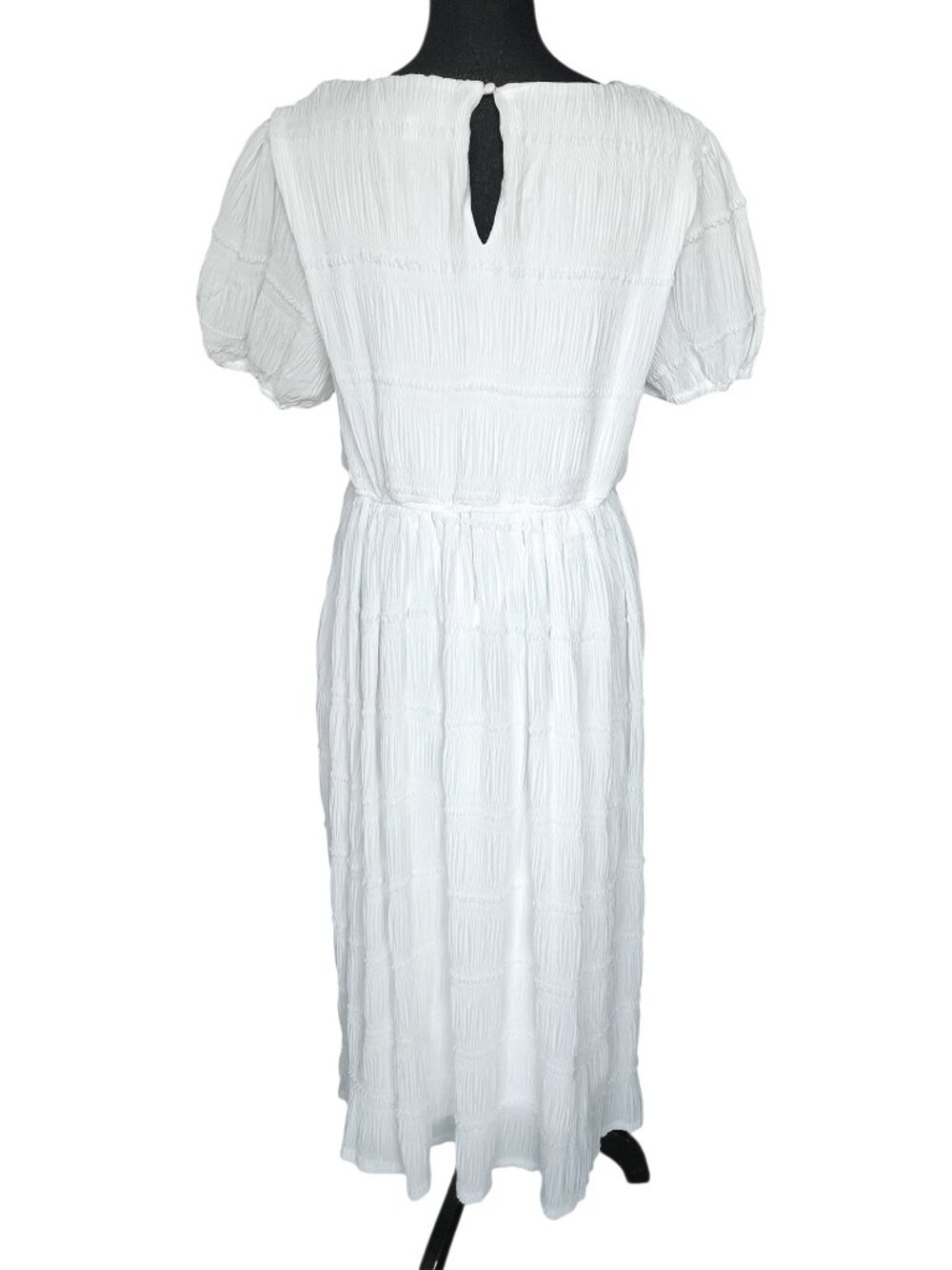 Hayden White Puff Sleeve Pleated Gather Boho Cottagecore Midi Dress Women's S - Picture 3 of 10